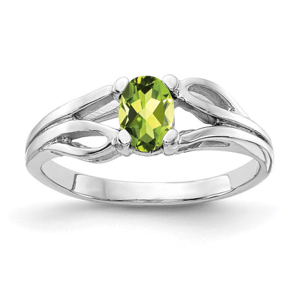 14K Weißgold Ring mit ovalem 6x4 mm Peridot