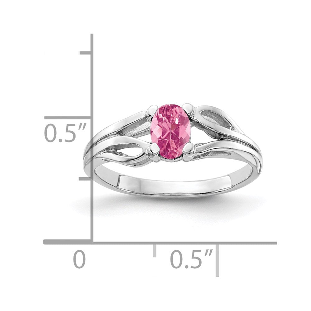 Solid 14K Weißgold Ring mit 6x4mm ovalem simuliertem rosa Turmalin
