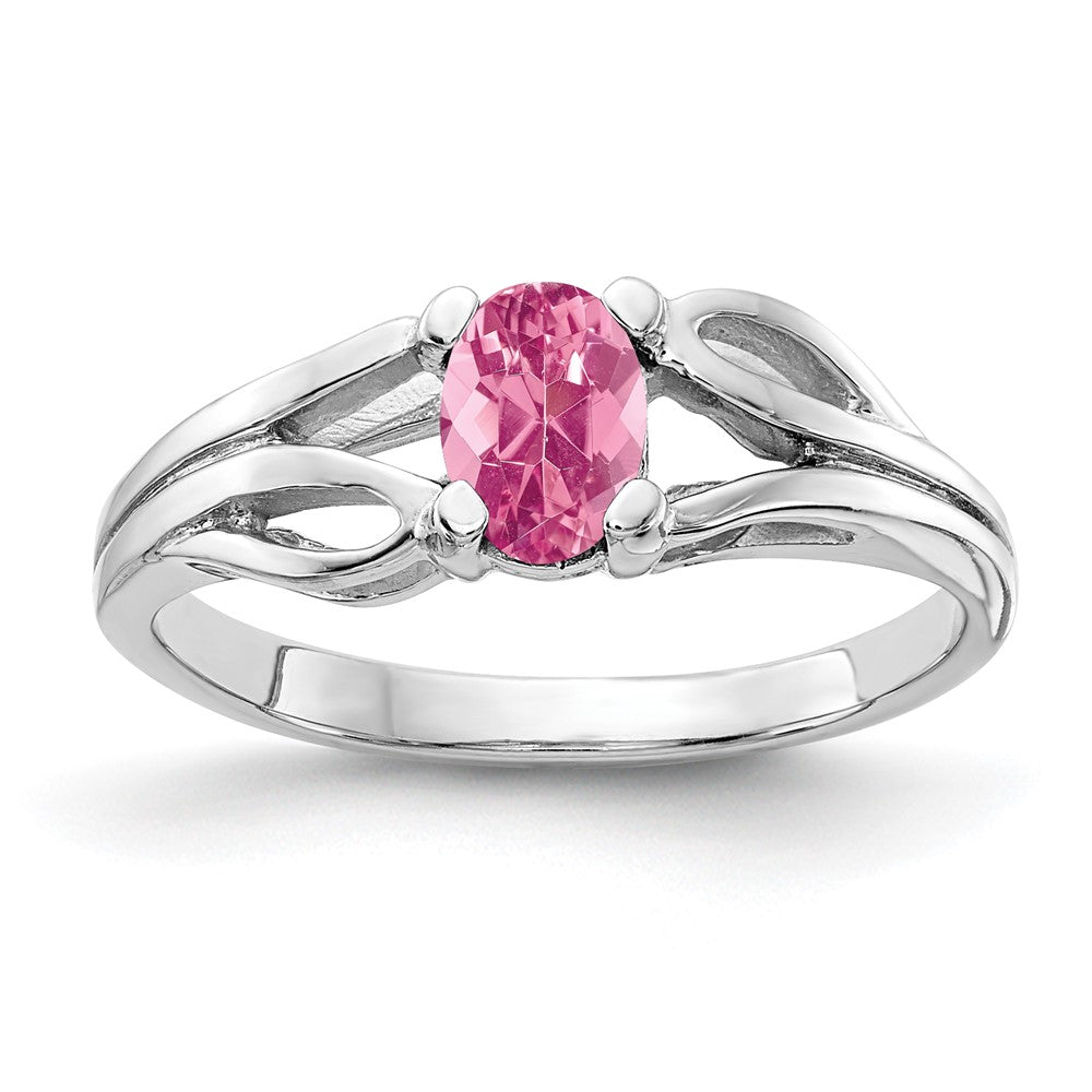 Solid 14K Weißgold Ring mit 6x4mm ovalem simuliertem rosa Turmalin
