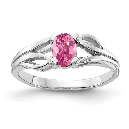 Solid 14K Weißgold Ring mit 6x4mm ovalem simuliertem rosa Turmalin