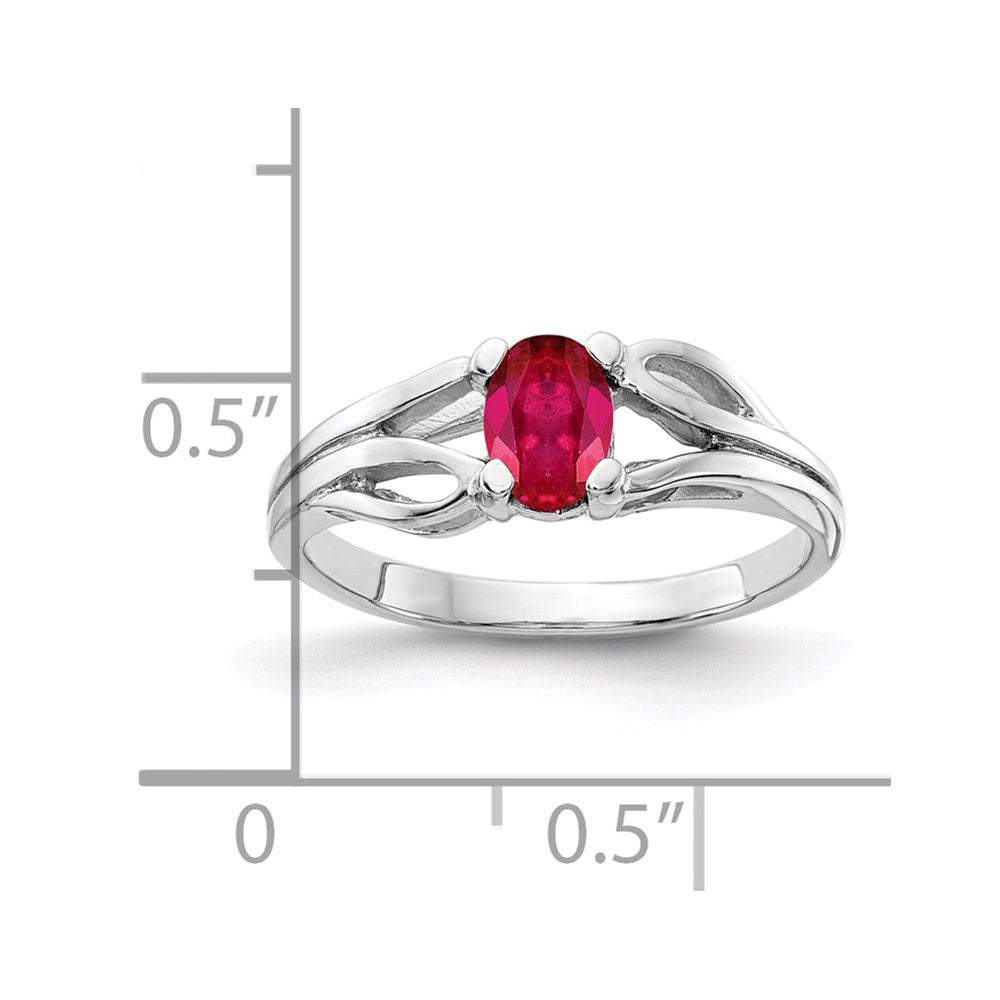 14K Weißgold Ring mit ovalem Rubin, 6x4mm