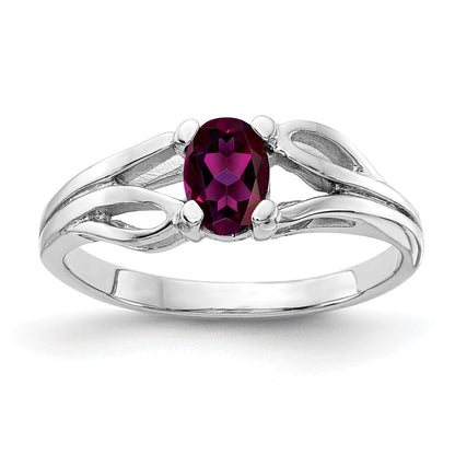 Massivring aus 14K Weißgold mit ovalem simuliertem Rhodolith-Granat, 6x4mm
