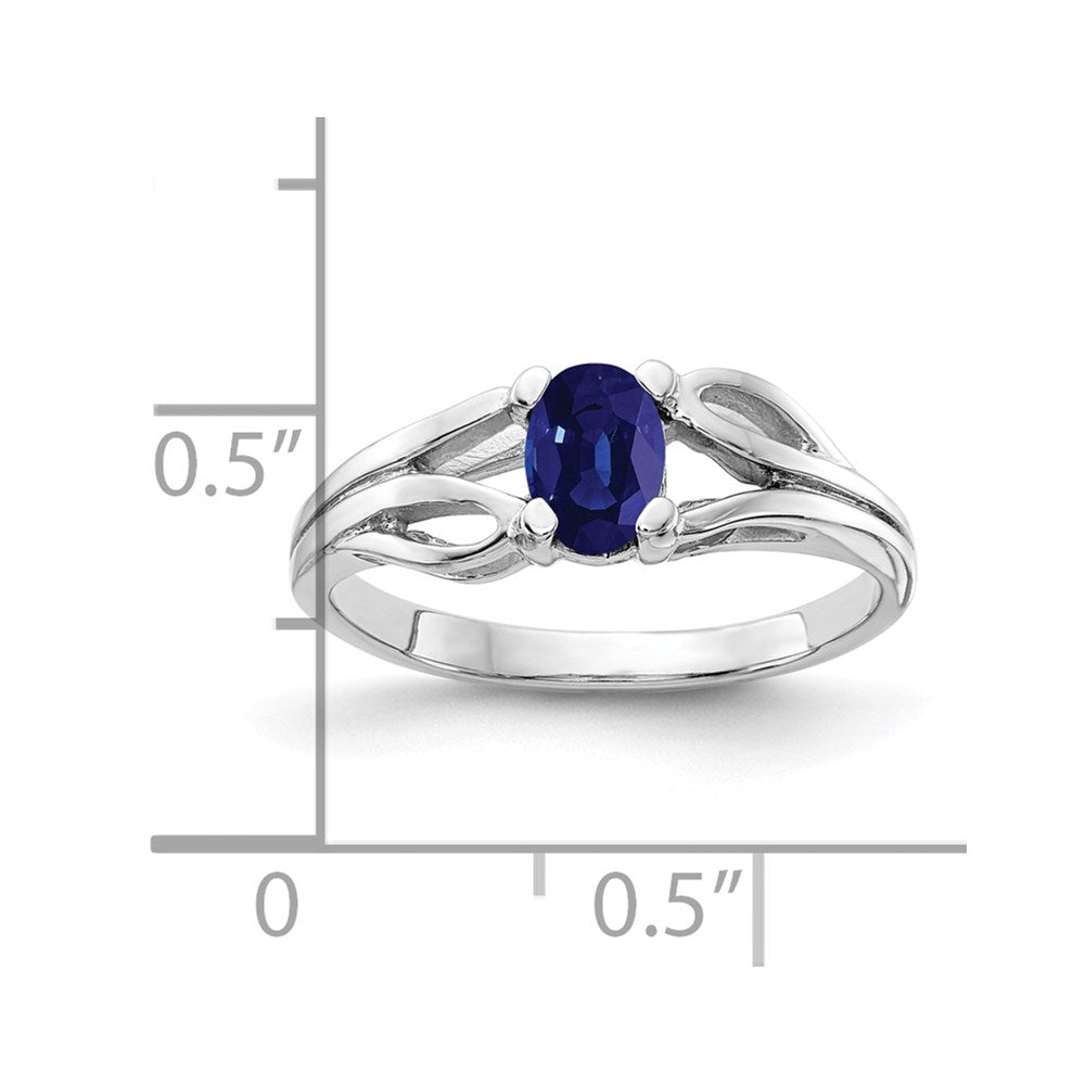 14K Weißgold Ring mit ovalem Saphir, 6 x 4 mm