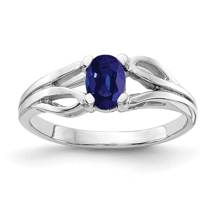 14K Weißgold Ring mit ovalem Saphir, 6 x 4 mm