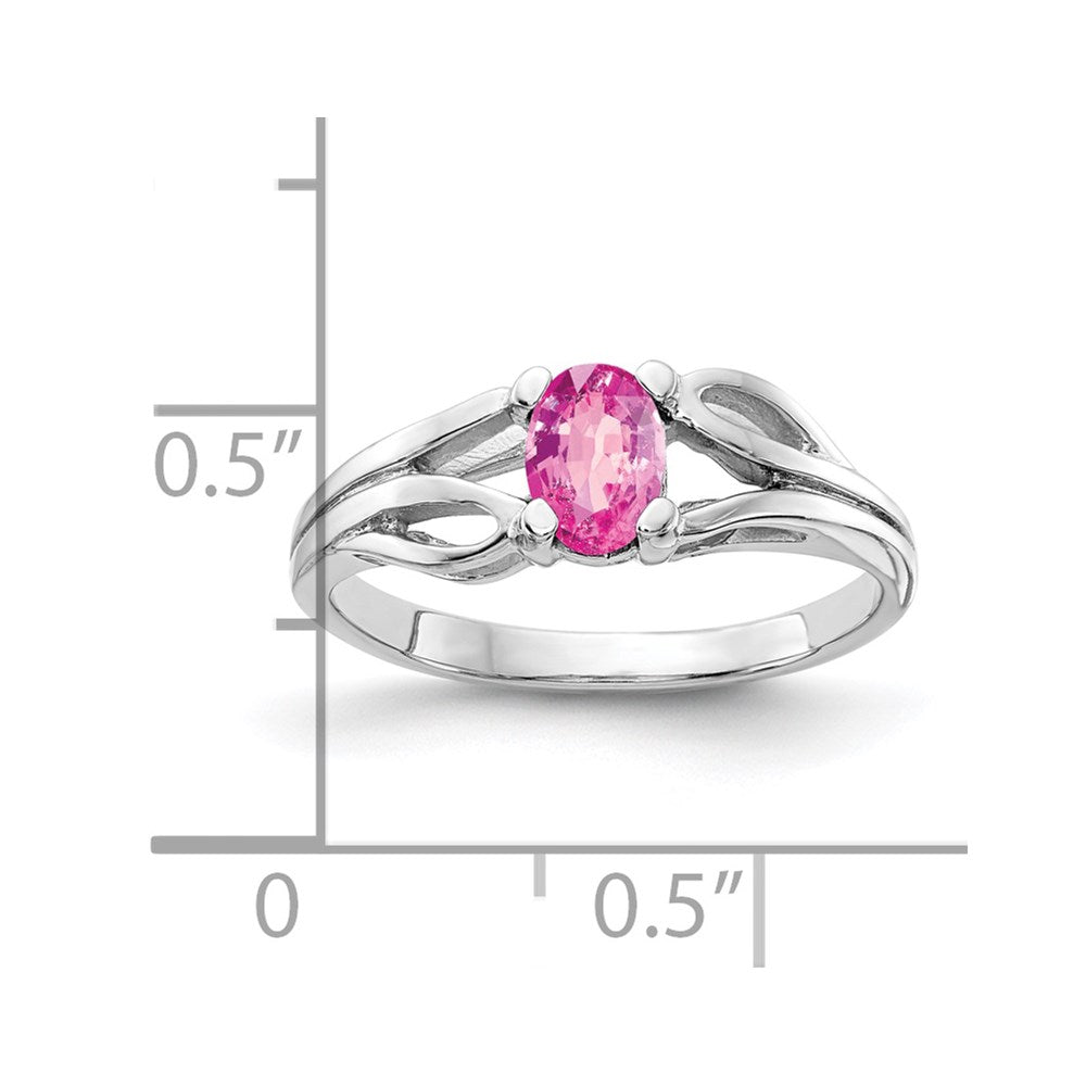 Massiv 14K Weißgold 6x4mm Oval Rosa Synthetisch Saphir Ring