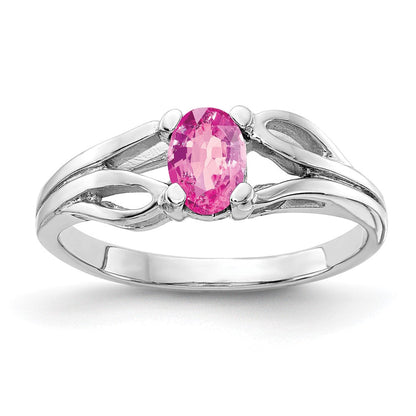 Massiv 14K Weißgold 6x4mm Oval Rosa Synthetisch Saphir Ring