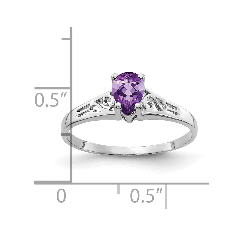 14K Weißgold Ring mit birnenförmigem Amethyst 6x4mm