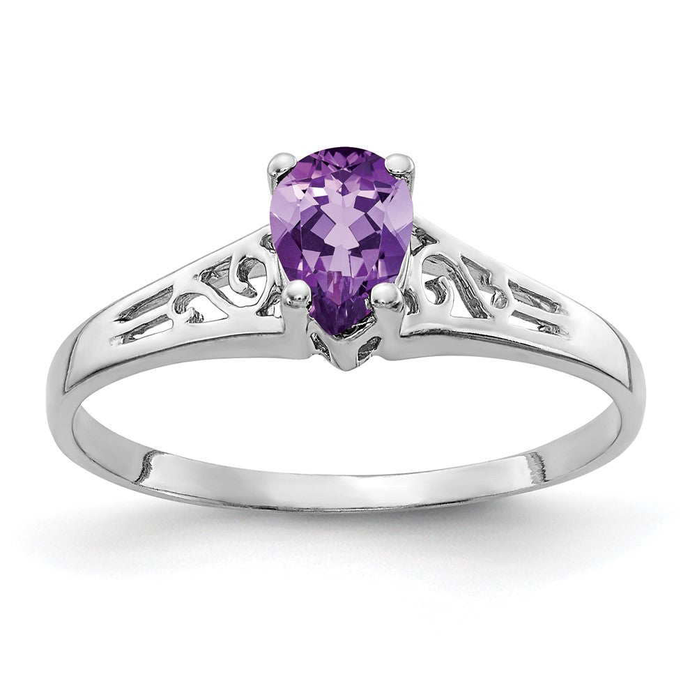 14K Weißgold Ring mit birnenförmigem Amethyst 6x4mm