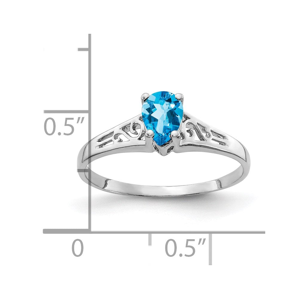 14K Weißgold Ring mit 6x4mm birnenförmigem Blautopas im Schachbrettschliff