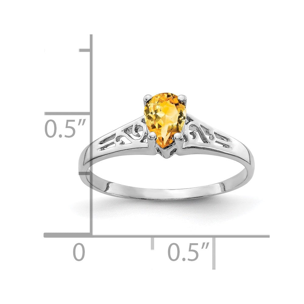 14K Weißgold Ring mit birnenförmigem Citrin 6x4mm