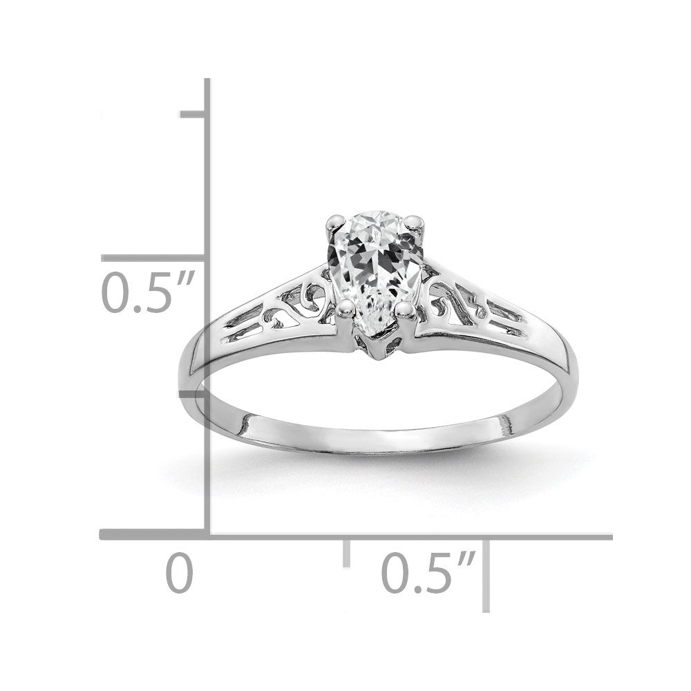 14K Weißgold Ring mit birnenförmigem Zirkonia, 6 x 4 mm