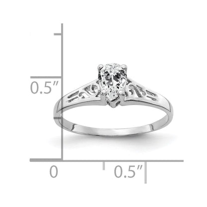 14K Weißgold Ring mit birnenförmigem Zirkonia, 6 x 4 mm