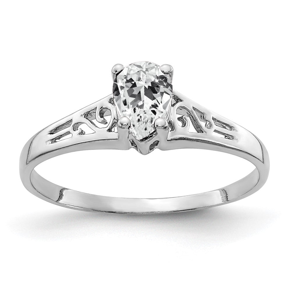 14K Weißgold Ring mit birnenförmigem Zirkonia, 6 x 4 mm
