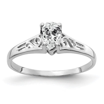 14K Weißgold Ring mit birnenförmigem Zirkonia, 6 x 4 mm