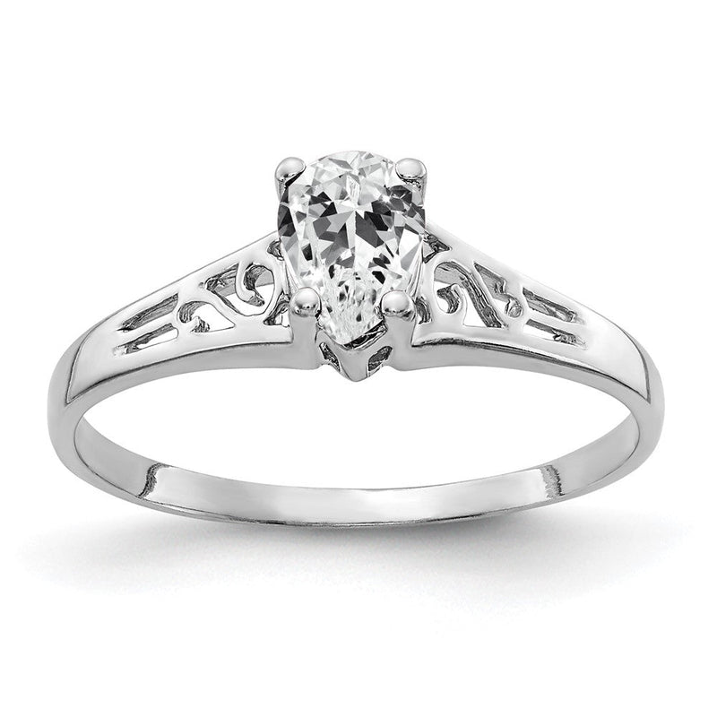 14K Weißgold Ring mit birnenförmigem Zirkonia, 6 x 4 mm
