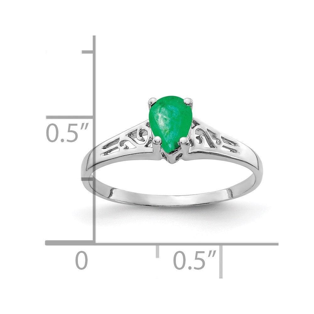 14K Weißgold Ring mit birnenförmigem Smaragd, 6x4mm