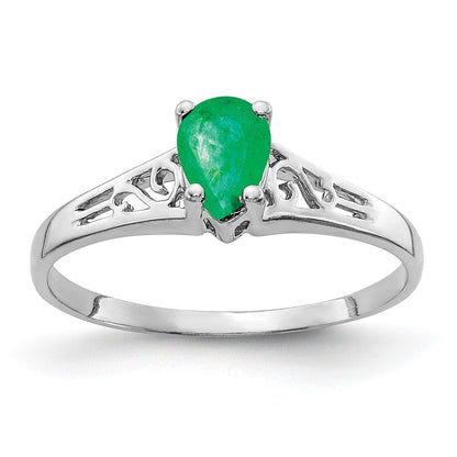 14K Weißgold Ring mit birnenförmigem Smaragd, 6x4mm