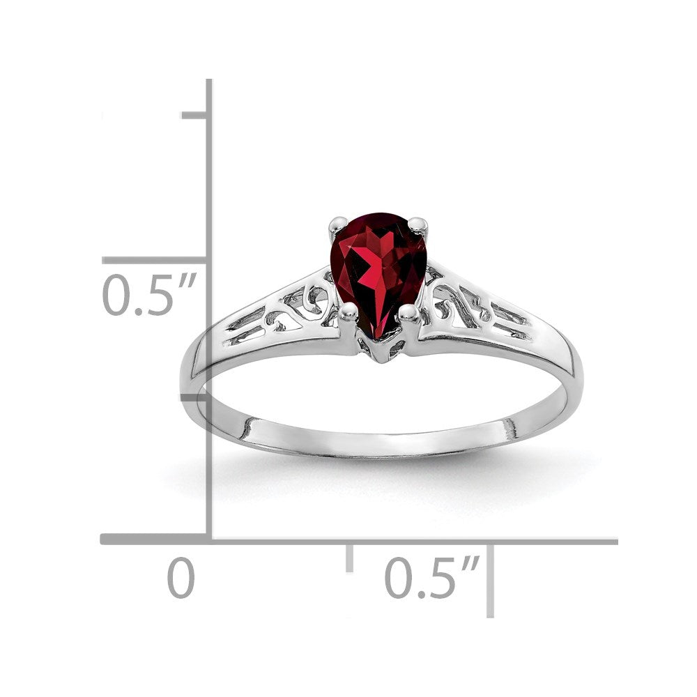 14K Weißgold Ring mit birnenförmigem Granat, 6x4 mm