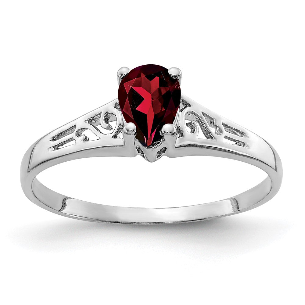 14K Weißgold Ring mit birnenförmigem Granat, 6x4 mm