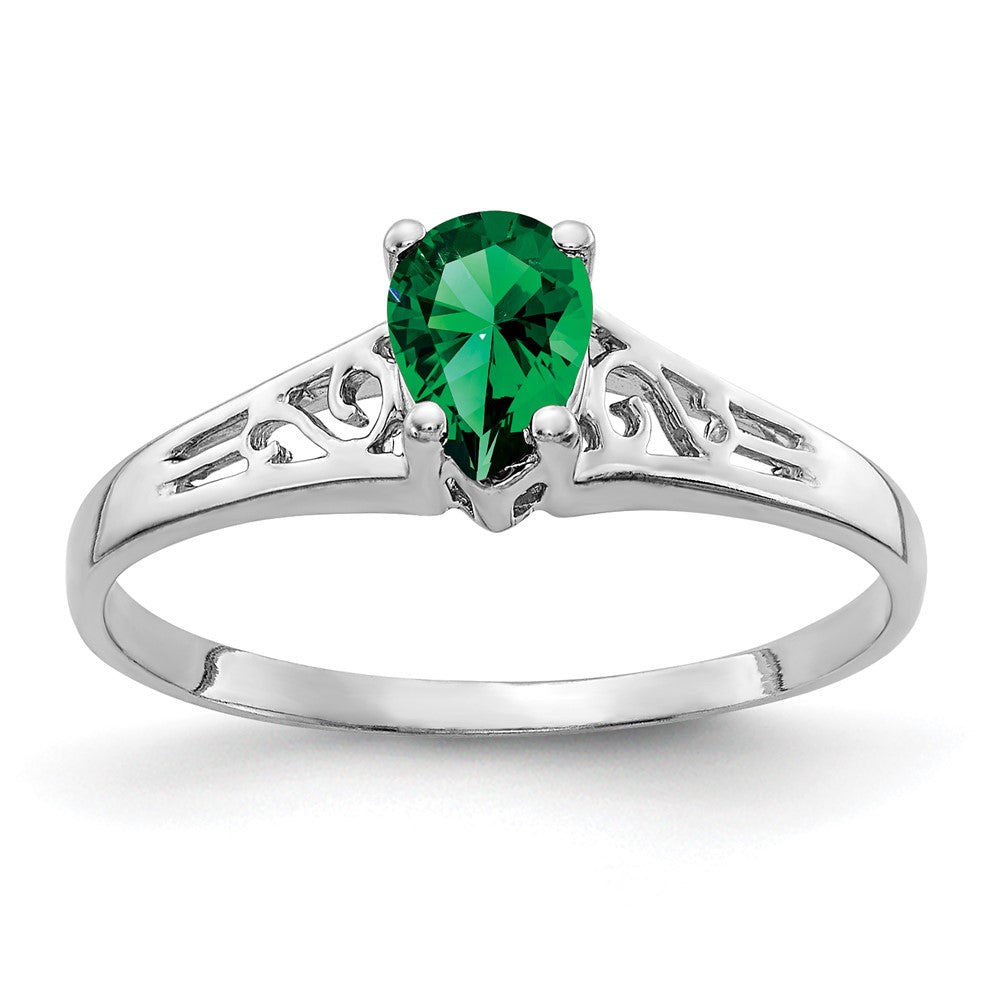 14K Weißgold Ring mit Fassung für 6 x 4 mm Birnenschliff Mount-Helens-Stein