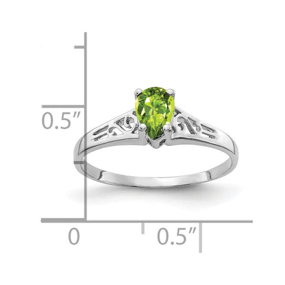 14K Weißgold Ring mit 6x4mm birnenförmigem Peridot
