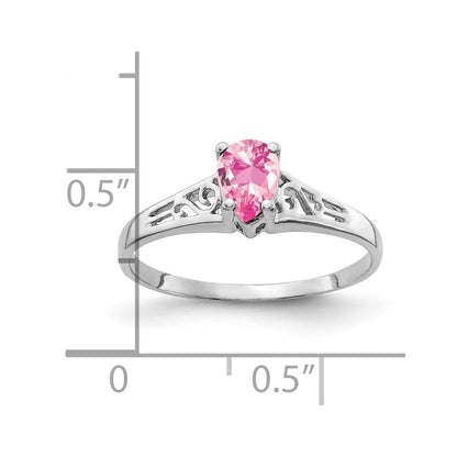 Massivring aus 14K Weißgold mit birnenförmigem simulierten rosa Turmalin, 6x4 mm