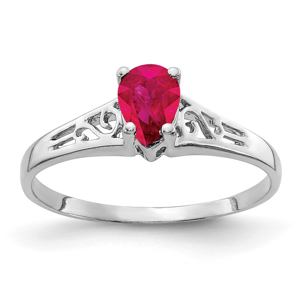 14K Weißgold Ring mit Rubin