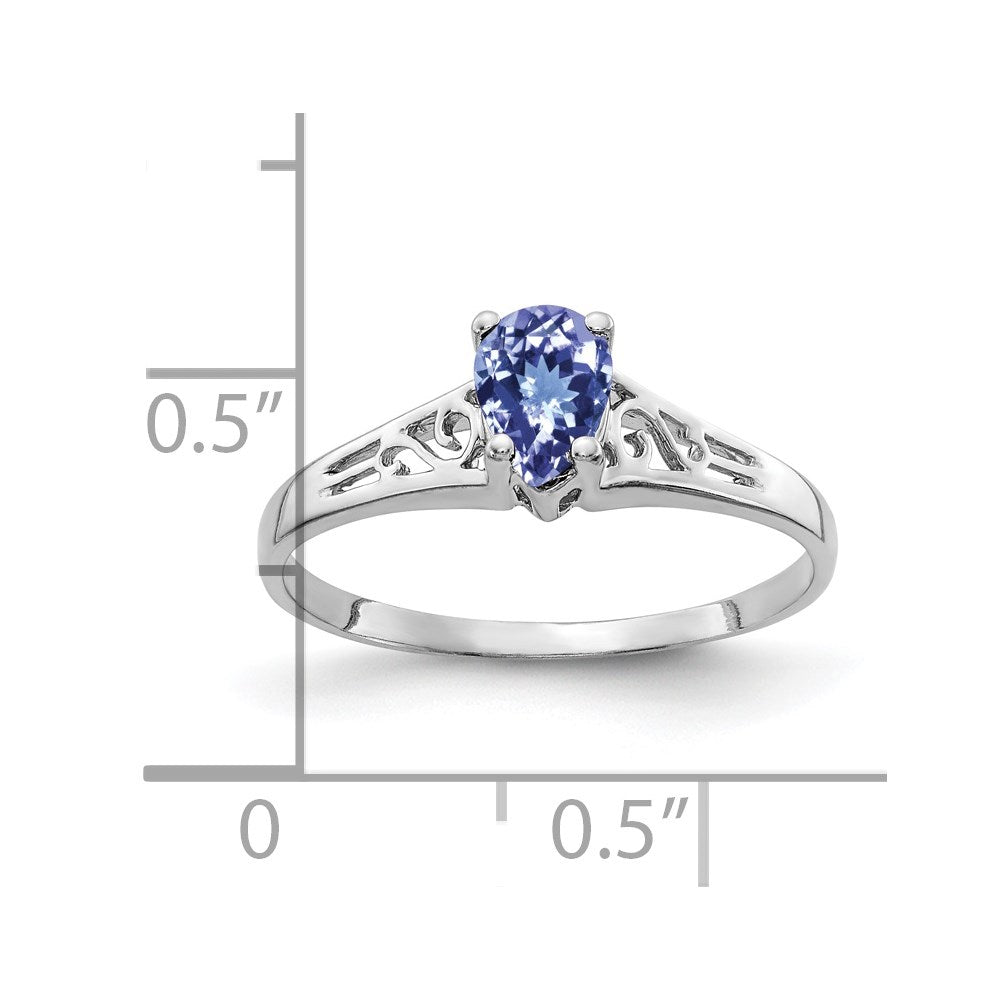 14K Weißgold Ring mit birnenförmigem Tansanit 6x4mm