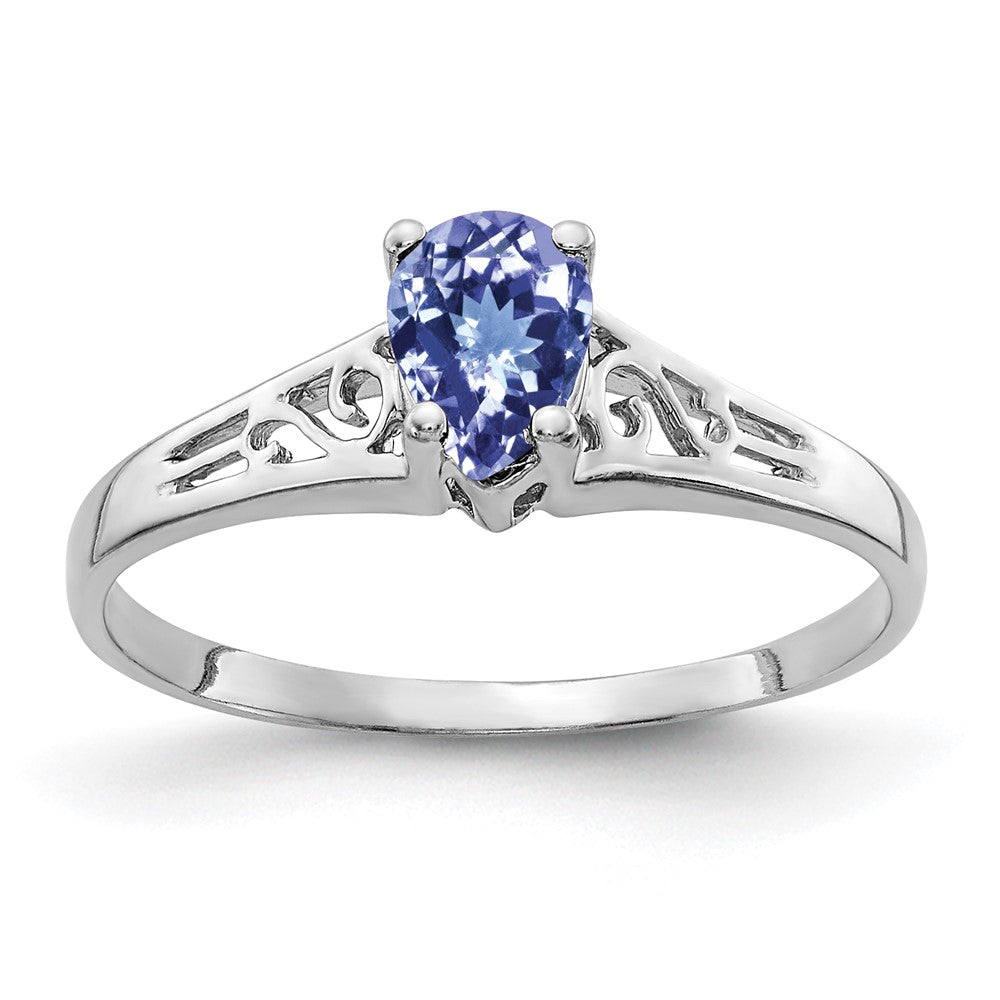 14K Weißgold Ring mit birnenförmigem Tansanit 6x4mm
