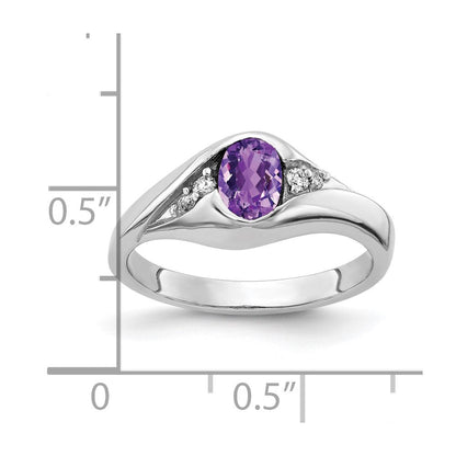 14K Weißgold Ring mit 6x4mm ovalem Amethyst im Karo-Schliff (AA) und echten Diamanten