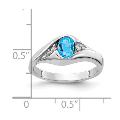 14K Weißgold Ring mit 6x4mm ovalem blauem Topas VS und echten Diamanten