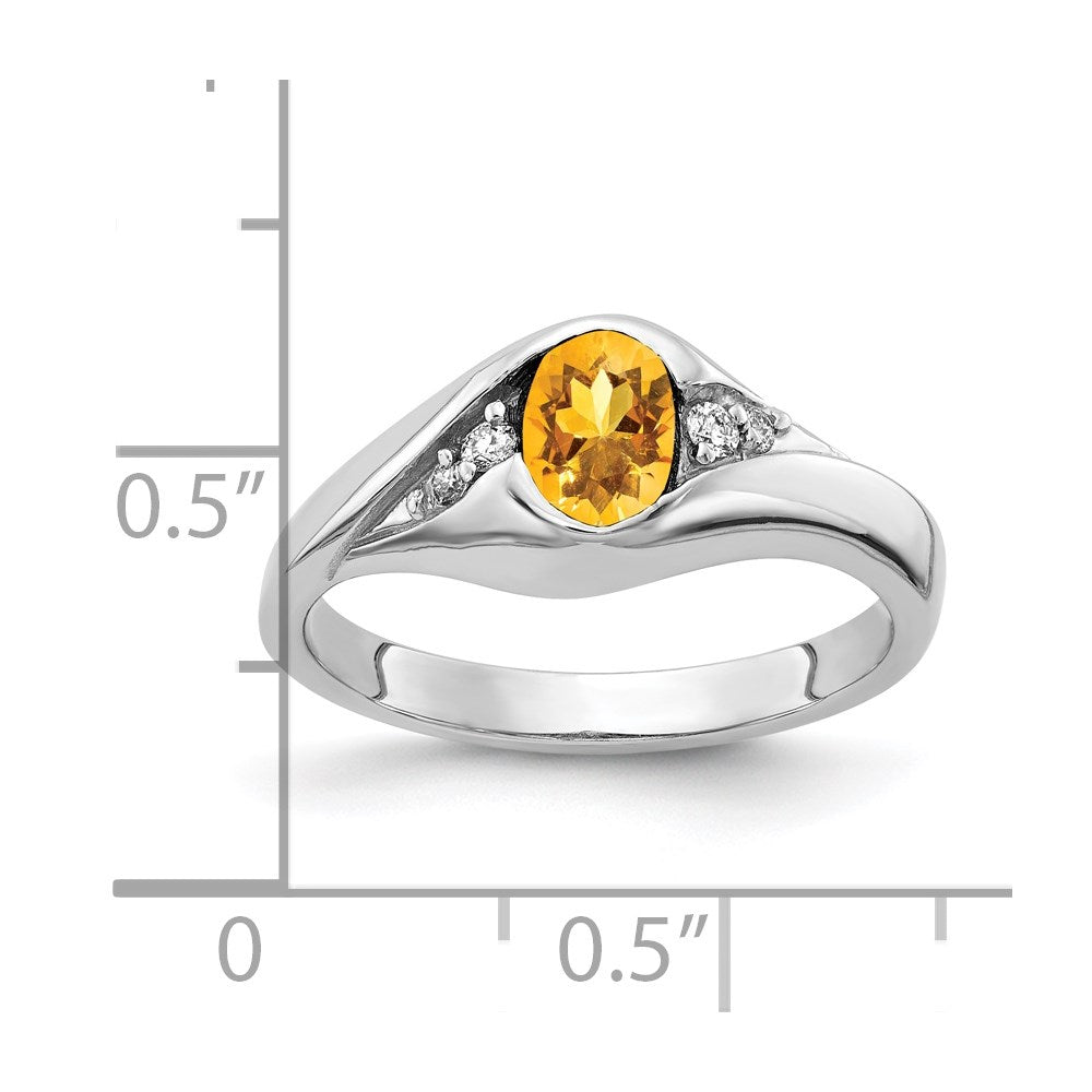 14K Weißgold 6x4mm Oval Citrin A Echt Diamant Ring