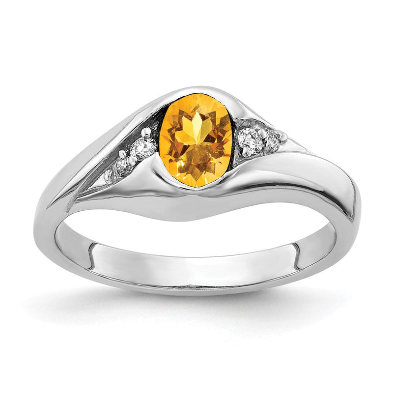 14K Weißgold Ring mit ovalem Citrin (6 x 4 mm) VS und echten Diamanten