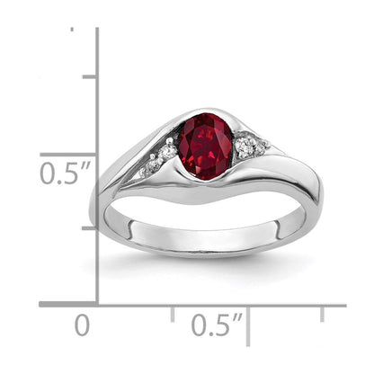 14K Weißgold 6x4mm Oval Erzeugt Rubin A Echt Diamant Ring
