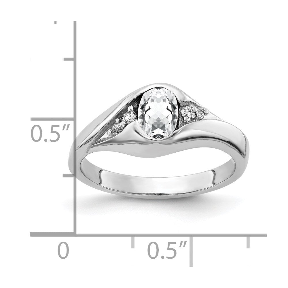14K Weißgold Ring mit ovalem 6x4 mm Zirkonia und echtem Diamant, VS