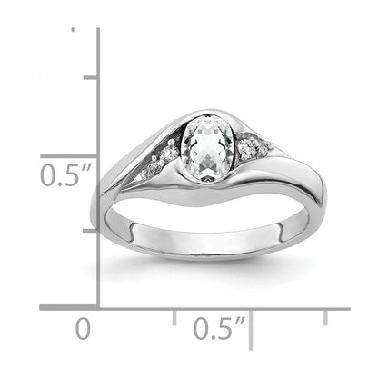 14K Weißgold Ring mit ovalem 6x4 mm Zirkonia und echtem Diamant, VS