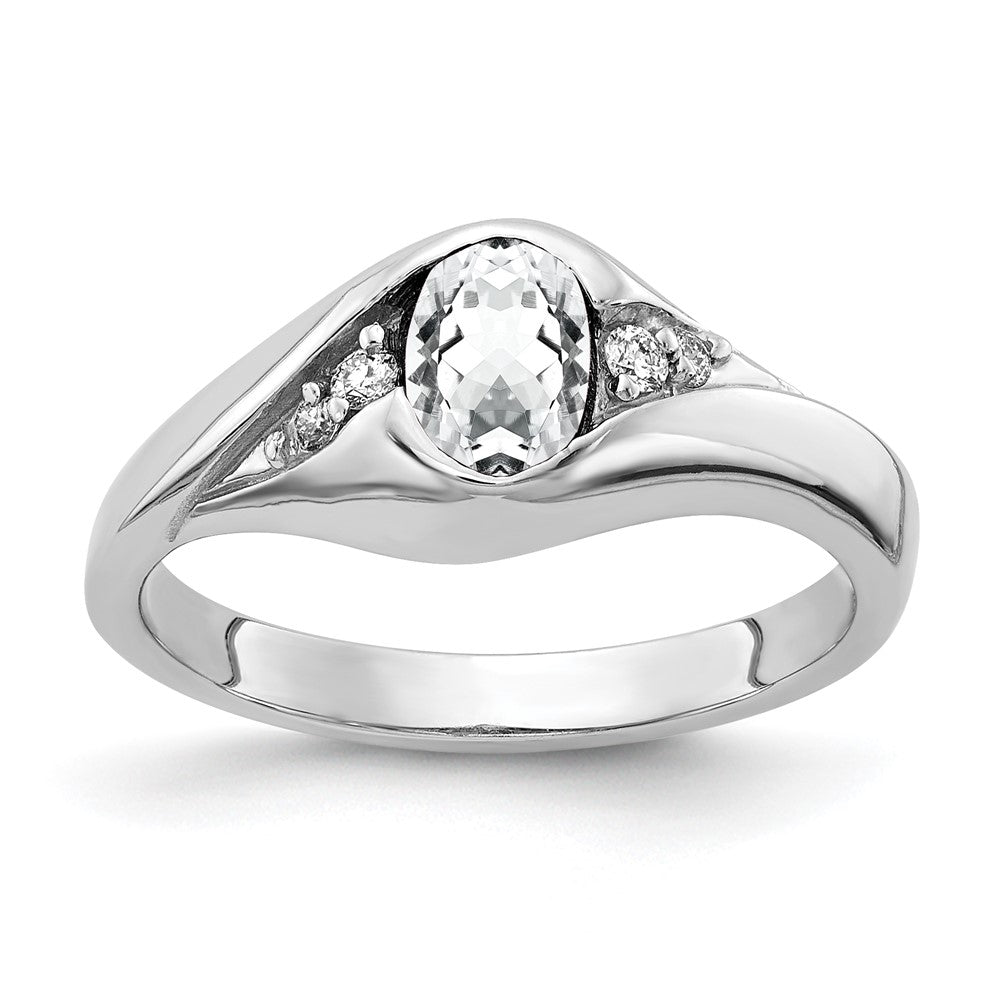 14K Weißgold Ring mit ovalem 6x4 mm Zirkonia und echtem Diamant, VS