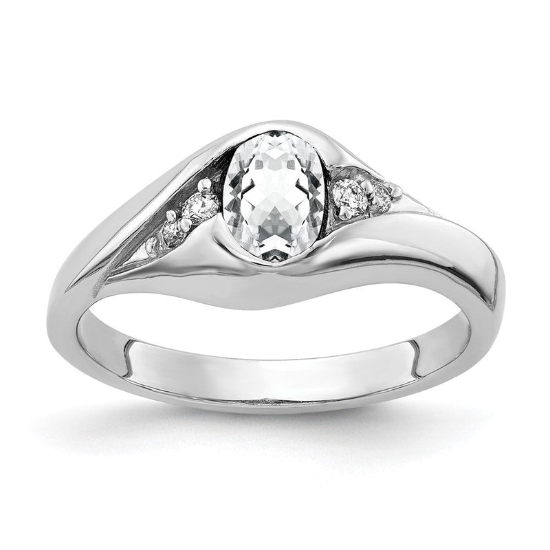 14K Weißgold Ring mit 6x4 mm ovalem Zirkonia und einem echten Diamanten