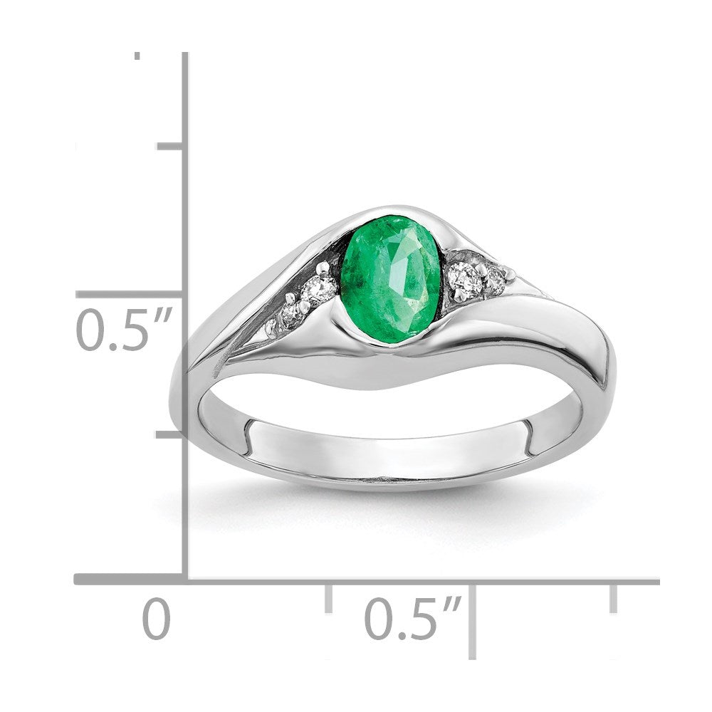 14K Weißgold 6x4mm Oval Smaragd A Echt Diamant Ring