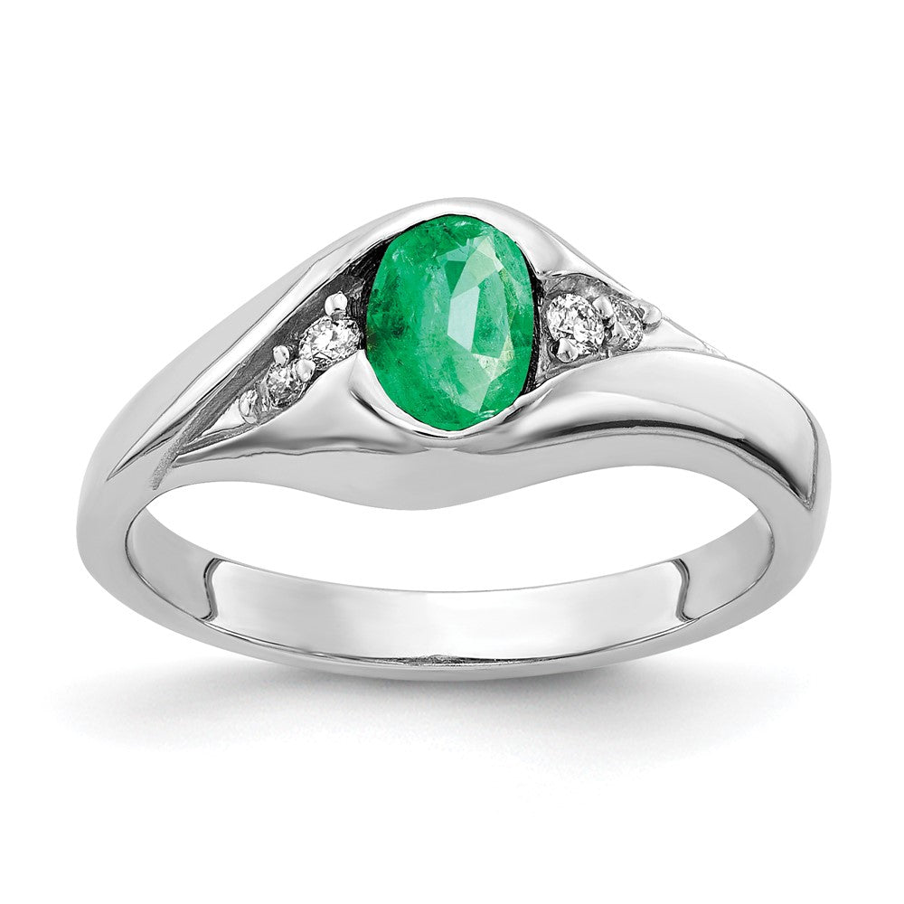 14K Weißgold 6x4mm Oval Smaragd A Echt Diamant Ring