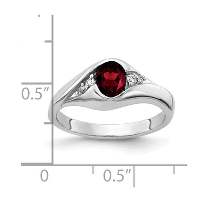 14K Weißgold 6x4mm Oval Granat A Echt Diamant Ring