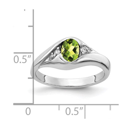 14K Weißgold Ring mit 6x4mm ovalem Peridot im Schachbrettschliff und echten Diamanten VS