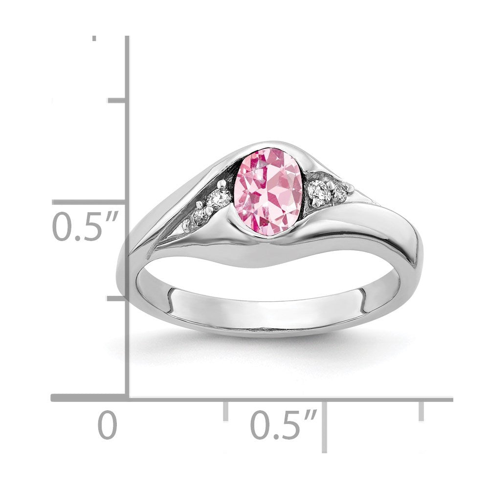 14K Weißgold 6x4mm Oval Rosa Turmalin Aa Diamant Ring