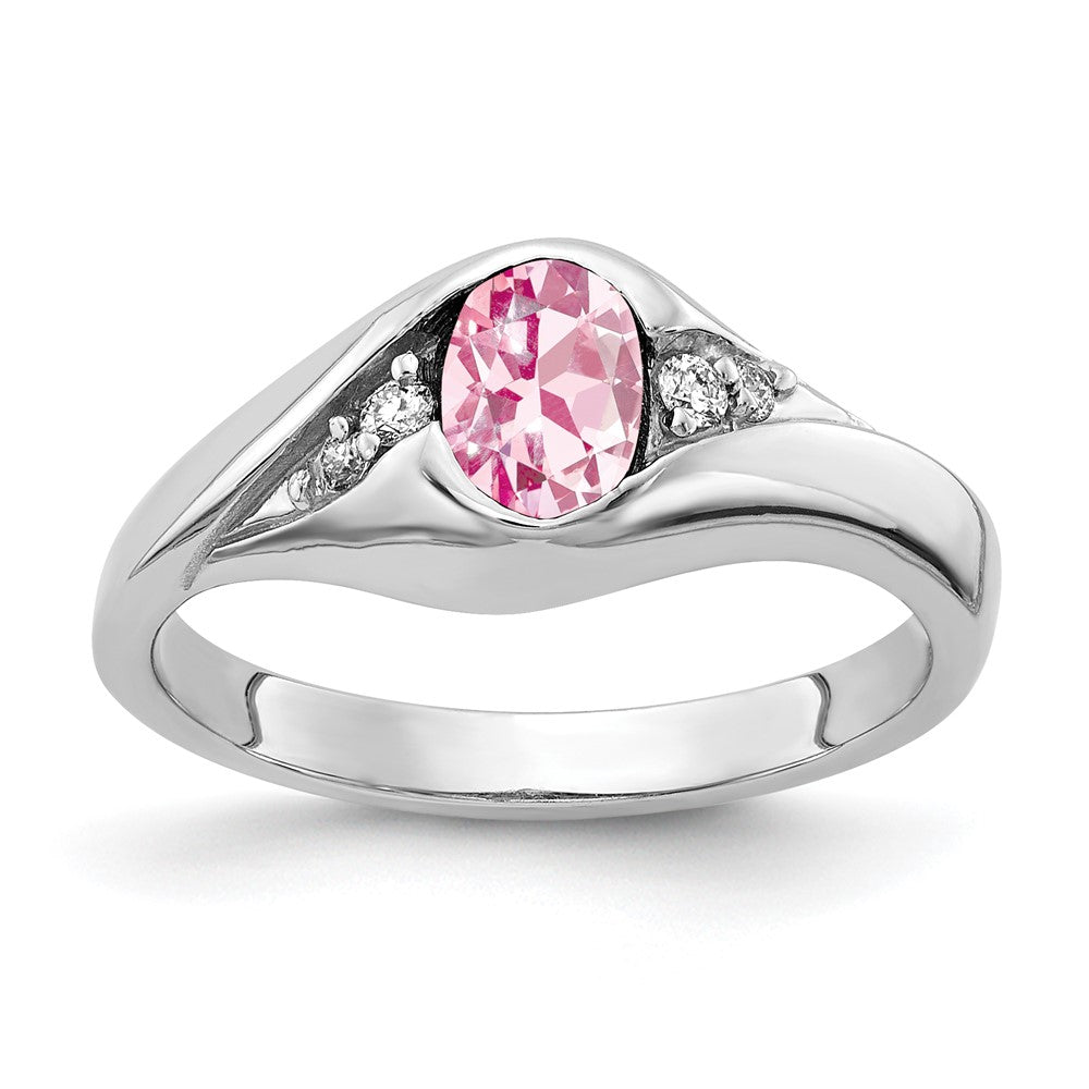 14K Weißgold 6x4mm Oval Rosa Turmalin Aa Diamant Ring