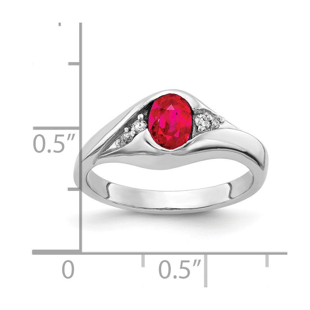 14K Weißgold 6x4mm Oval Rubin A Echt Diamant Ring