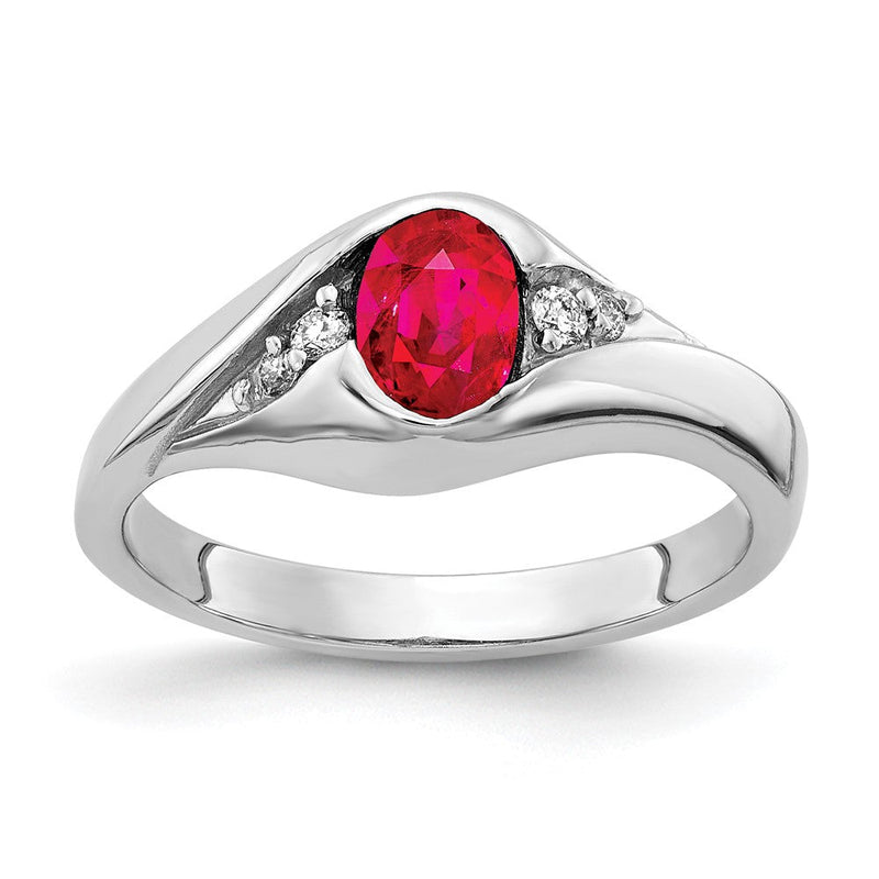 Ring aus 14K Weißgold mit ovalem 6x4 mm AAA-Rubin und echten Diamanten
