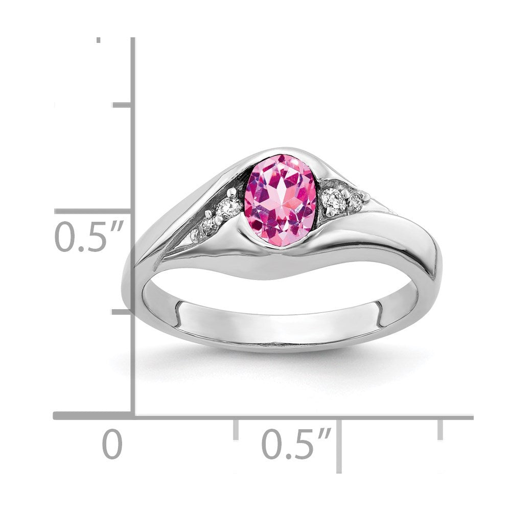 14K Weißgold 6x4mm Oval Rosa Saphir A Echt Diamant Ring