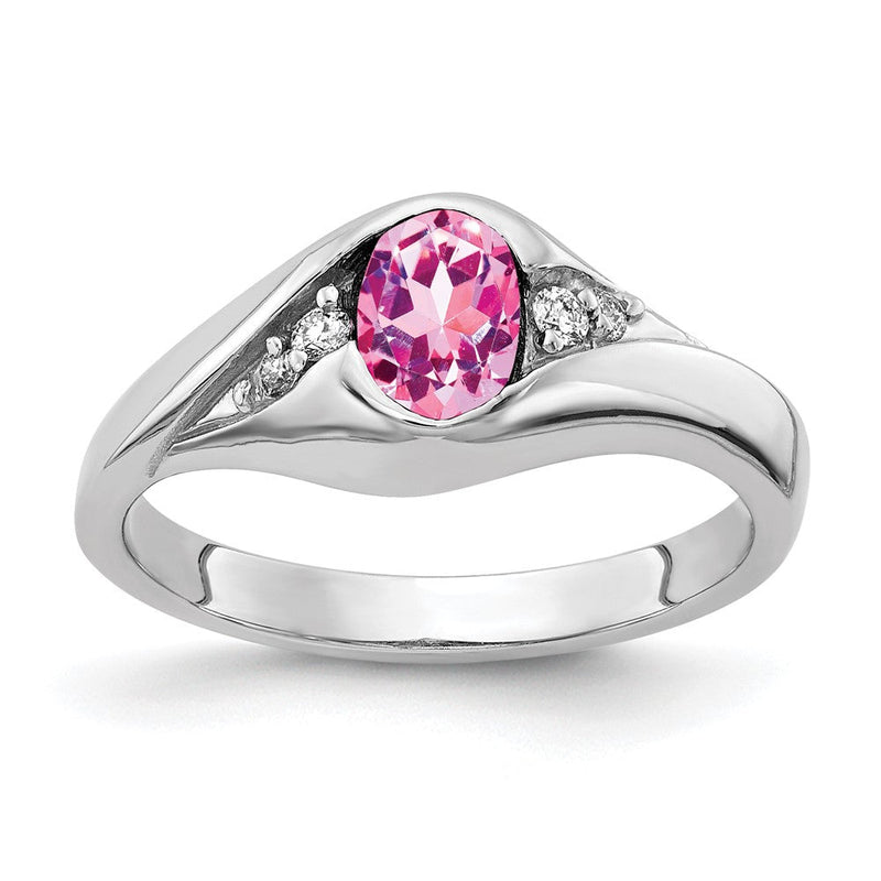 14K Weißgold Ring mit ovalem rosa Saphir AA 6x4 mm und echten Diamanten