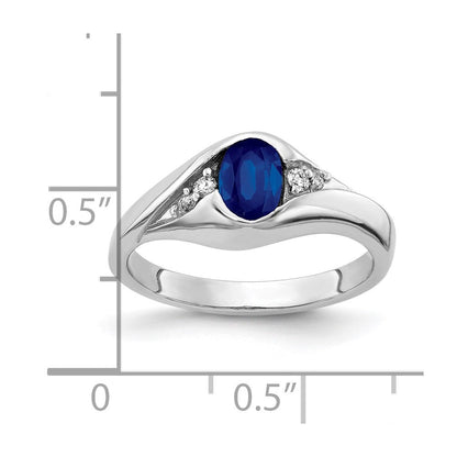 14K Weißgold Ring mit ovalem Saphir AA 6x4 mm und echten Diamanten