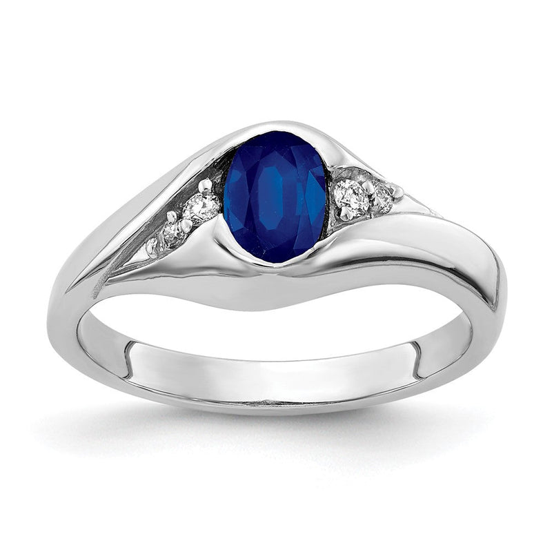 14K Weißgold Ring mit ovalem Saphir 6x4 mm VS und echten Diamanten
